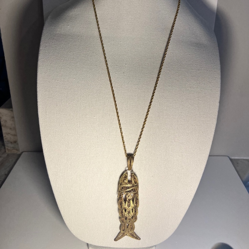 Vintage Brass Fish Necklace